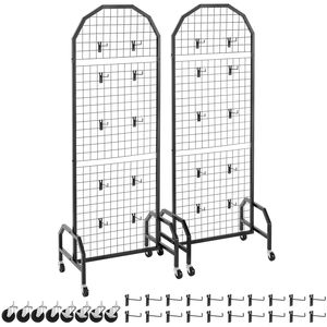 2 Pacchi di Pannelli a Griglia in Filo Metallico Nero 1,9 x 5,4 ft, Espositore Mobile per Arte con 20 Ganci e Ruote per Scaffali - Product Image 1