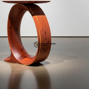 Luxury Circular Halo Solid Wood Side <b>Table</b> Modern Handcrafted Ring Ottoman & End <b>Table</b> for Designer Home Hotel Lounge Decor - Product Image 3