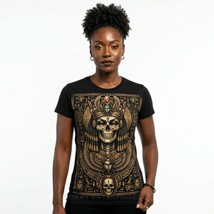Camiseta Personalizada con Diseño de Esqueleto de Faraón del Antiguo Egipto, Gráfico en Lámina Dorada, Ropa Urbana de Alta Calidad, Estética de Lujo, Tops de Algodón - Product Image 1