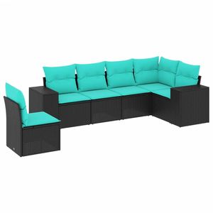 Juego de sofás de patio de ratán sintético negro de 6 piezas con cojines, muebles de exterior - Product Image 2