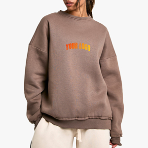 Sweat-shirt oversize à col rond et épaules tombantes pour femme, en coton uni, tricoté, à manches longues, sweats à capuche et sweat-shirts pour femme - Product Image 2