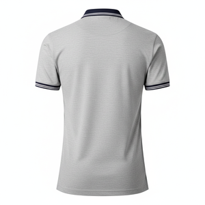 Men's Cotton Pique <b>Polo</b> <b>Shirt</b> Grey <b>Navy</b> Striped Collar Custom Logo OEM Manufacturer Wholesale Golf Casual Short Sleeve - Product Image 2