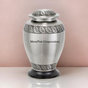Pewter Leaves Adult Cremation Urn Engraved Bands of Leaves Secured Thread Lock <b>Lid</b> Wholesale Funeral Decorative Burial Ashes <b>Jar</b> - Product Image 3