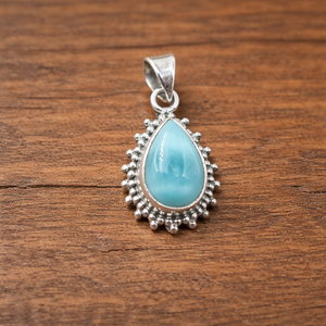 Pendentif en larimar naturel en forme de larme en argent sterling 925, bijou artisanal en pierre précieuse larimar bleue, collier bohème pour femme - Product Image 4