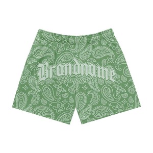 Shorts homme en polyester mesh premium 160 GSM, respirants, imprimés par sublimation vert éclatant, logo personnalisé par transfert thermique. - Product Image 3