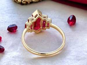 Bague de fiançailles classique hexagonale en rubis, argent sterling 925 plaqué or 14 carats, bague de mariage pour femme, cadeau de festival - Product Image 4