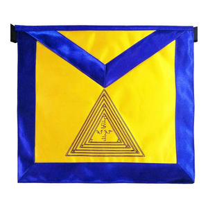 Tablier maçonnique de luxe de qualité supérieure pour Grand Maître Architecte du Rite écossais 12e degré, en cuir jaune et bleu, avec épingle de sûreté, vente en gros - Product Image 6