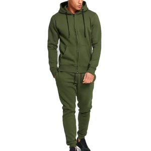 Ensemble de survêtement en molleton de coton pour homme, marque privée, avec sweat à capuche zippé et pantalon de survêtement, personnalisé, hiver, tricoté uni, vêtements décontractés, vente en gros - Product Image 1