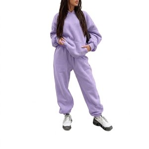 Women <b>Hooded</b> Cropped Tracksuit Drawstring Closure High Waist Wide Leg Pants Solid Waterproof Fashion Two Piece Athletic Matching - Product Image 1