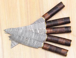 Juego de 5 Cuchillos de Cocina Hechos a Mano de Acero de Damasco con Hoja Biselada y Mango de Micarta, Personalizables OEM/ODM/OBM - Product Image 3