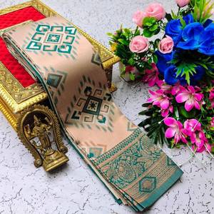 Sari Tradicional de Seda Banarasi con Borde Dorado Zari, Sari de Diseñador para Bodas Indias, Sari Étnico para Fiestas - Product Image 6
