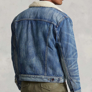 Veste en jean classique pour homme, coupe classique, col rabattu, doublure en sherpa, fermeture à boutons, couleur unie, style décontracté d'automne - Product Image 4
