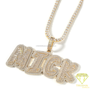MICK <b>Name</b> Pendant Necklace Gold Tone Moissanite Paved Custom Letter Jewelry Iced Out Hip Hop <b>Chain</b> Necklace For Women - Product Image 2