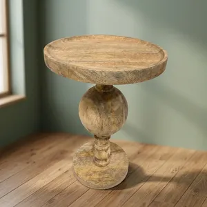 Handmade Wood Coffee <b>Table</b> With <b>Round</b> <b>Top</b> And Ball Base Scandinavian Modern Living Room Furniture - Product Image 5