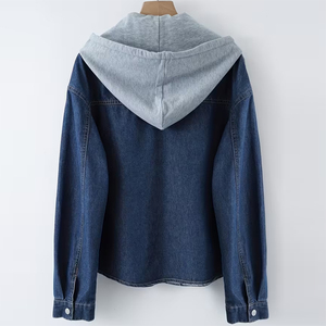 Sudadera con Capucha de Mezclilla para Mujer, Personalizada, Informal, Transpirable, de Manga Larga, con Cierre de Botones, para Invierno, con Servicio OEM - Product Image 2
