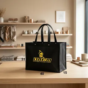 Bolsas de tela no tejida personalizadas con logo impreso, bolsas de compras reutilizables con asa larga impresa en serigrafía, para uso en exposiciones, venta al por mayor - Product Image 1
