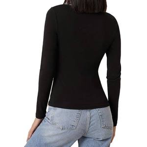 <b>Women's</b> <b>Navy</b> Blue Long Sleeve Crew Neck Slim Fit Knitted T-Shirt Casual Solid Color All Seasons Wear - Product Image 4