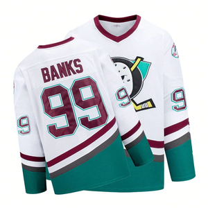 Maillot de hockey sur glace rétro personnalisé blanc et turquoise, uniforme de hockey par sublimation avec blocs de couleur, nom et numéro personnalisés, style vintage pour homme - Product Image 4