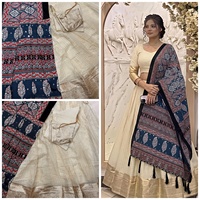 Lehenga de viscosa y seda con dupatta de sari Ajrakh, conjunto de dos blusas, colección de ropa tradicional para bodas y festivales