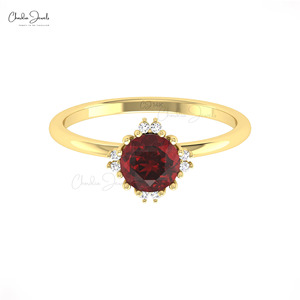 New Arrival 2026 Mozambique <b>Garnet</b> 6mm Round Cut Gemstone with 14k Solid Gold Diamond Accent <b>Ring</b> Dual Birthstone <b>Ring</b> - Product Image 1