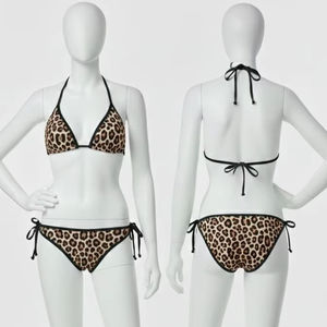 Traje de Baño Sexy de Dos Piezas con Estampado de Leopardo y Encaje, Sublimado, a la Moda - Product Image 1