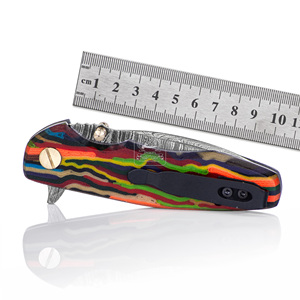 Couteau pliant personnalisé en acier Damas 18,5 cm, couteau de poche en gros, manche en Micarta personnalisé, couteau de camping extérieur, étui en cuir - Product Image 3