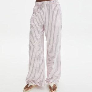 Customizable Women Casual Mid Waist Wide Leg <b>Trouser</b> Loose Fit Washed 100% Cotton Pants for <b>Summer</b> Travel and Everyday Wear - Product Image 1