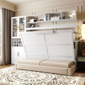Lit Murphy pleine taille blanc avec canapé, étagères, ports USB et éclairage intégré - Product Image 2