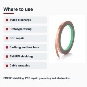 TECHINSTRO เทปทองแดงนำไฟฟ้า 6 มม. x 15 ม. พร้อมกาวนำไฟฟ้าสำหรับป้องกัน EMI ซ่อมแซม PCB สายดิน CFT-006 - Product Image 2