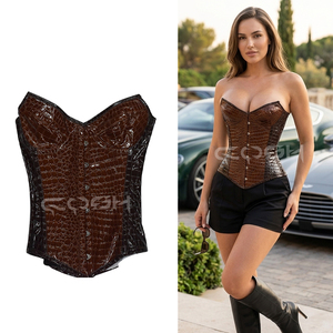 คอร์เซ็ททรงโอเวอร์บัสต์สีน้ำตาลคุณภาพสูง ผลิตจาก PVC เคลือบเงา พร้อมโครงเหล็กเสริมความแข็งแรง – ผู้ผลิตคอร์เซ็ทกระชับสัดส่วนแบบสั่งทำพิเศษ รับผลิตแบบ OEM/ODM - Product Image 5