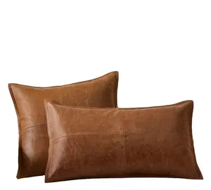 100% Lambskin <b>Leather</b> Pillow <b>Cover</b> - <b>Sofa</b> Cushion Case - Decorative Throw <b>Covers</b> <b>for</b> Living Room & Bedroom - Lumbar Pillow Case - Product Image 1