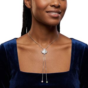 Silver Bolo Lariat <b>Necklace</b> with Bird Shape Pendant <b>Long</b> Double Drop Chain Multicolor Bead Ends Elegant Women Fashion Jewelry - Product Image 1