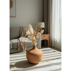 Vase à fleurs moderne en céramique côtelée pour la décoration du salon, centre de table minimaliste vert sauge pour fleurs séchées et herbe de la pampa - Product Image 5