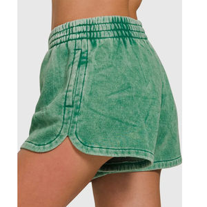 Custom Women's Cotton French Terry Hot Shorts Breathable Acid Wash <b>Drawstring</b> Closure Mid Waist Women acid wash Shorts - Product Image 6