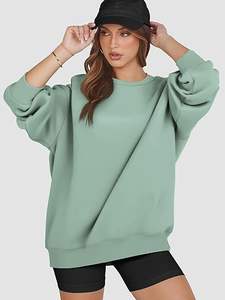 Sudadera Oversize de Algodón 100% con Forro Polar Ecológico para Mujer, Cuello Redondo, con Logotipo Personalizado, Venta al por Mayor OEM, Estilo Urbano - Product Image 2