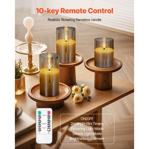 Set di 3 Candele Senza Fiamma in Cera Vera Grigie con Effetto Tremolante, Telecomando a 10 Tasti, Timer e Stoppino Mobile - Product Image 2