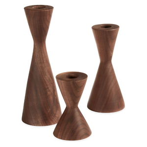 Ensemble de 3 bougeoirs en bois naturel, design conique, pour la décoration de la maison, de mariage et de Noël, bougeoirs faits à la main - Product Image 1