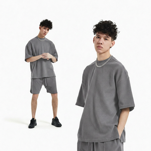 T-shirt à manches courtes en tricot uni surdimensionné pour homme, col rond, décontracté, respirant, coupe ajustée - Product Image 4