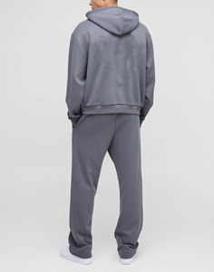 Ensemble de survêtement unisexe gris uni 100 % coton molletonné coupe-vent avec logo personnalisé, veste imprimée et pantalon de jogging ample de luxe – Vente chaude OEM - Product Image 5