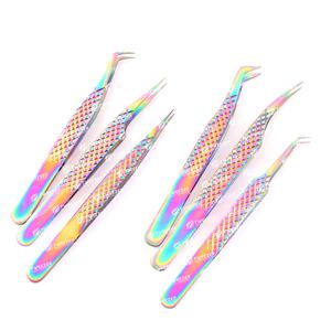 Pinces à cils en acier inoxydable écologiques en vrac avec étiquette privée, outil à prise diamantée arc-en-ciel pour extensions de cils en volume - Product Image 5