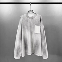 T-shirt à manches longues personnalisé 300 GSM en coton pur délavé et vieilli, style streetwear pour homme