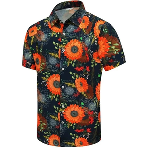 Custom Design Casual Short Sleeve Floral Aloha <b>Shirts</b> <b>Sunflower</b> Digital Print Beach <b>Shirts</b> Linen Hawaiian <b>Shirt</b> for <b>Men</b> - Product Image 1