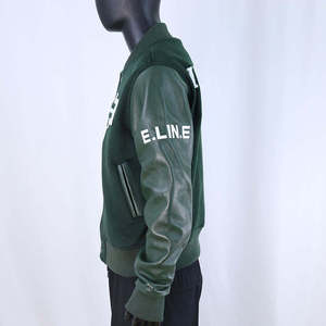 Custom Embroidery <b>Men's</b> Varsity <b>Jacket</b> PU Leather Sleeve Wool Letterman <b>Jacket</b> Vintage Streetwear Green <b>Baseball</b> Bomber Coat - Product Image 3