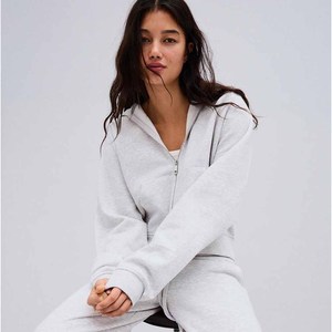 Ensemble de survêtement décontracté gris à capuche zippé pour femme, coupe ample, deux pièces, manches longues, couleur unie, toutes saisons, vêtements de sport - Product Image 3