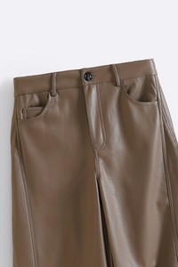 Pantalones anchos de piel de oveja de cintura alta para mujer, color sólido, cintura elástica, ajuste holgado, estilo minimalista de longitud completa - Product Image 2