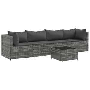 Ensemble de salon de patio en poly rotin gris de 5 pièces avec coussins mobilier d'extérieur durable - Product Image 2