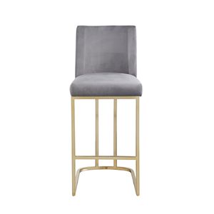 Woker mobili moderni in velluto tessuto sgabelli da Bar Set 2 26 \ "altezza bancone oro spazzolato indietro sedie da pranzo imbottite grigio per - Product Image 3