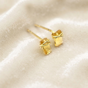 Ratnarachit Handmade Wire Wrapped Citrine <b>Stud</b> <b>Earrings</b> 14K Gold Plated Brass Baguette Cut Minimalist Women's Gift Claw Setting - Product Image 2