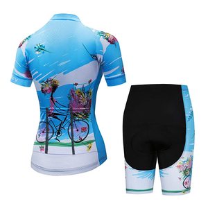 Kit de cyclisme pour femmes, maillot à manches courtes et short à bretelles imprimés floraux, ensemble de vêtements de sport en polyester respirant - Product Image 2
