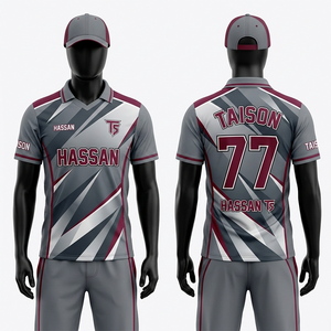 เสื้อคริกเก็ตชาย 180 GSM ผ้าโพลีเอสเตอร์อินเตอร์ล็อคพรีเมียม ระบายเหงื่อได้ดี สีม่วงทอง แถบข้างสีทอง ย้อมสีตามสั่ง พร้อมโลโก้เสื้อคริกเก็ต - Product Image 3
